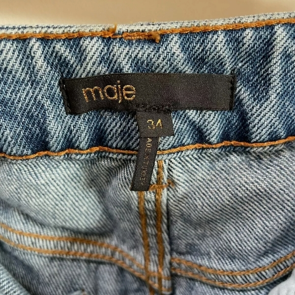 MAJE Packy Straight Cut Two Tone Faded Blue Jeans Gold Zipper FR 34 US 0 - Picture 8 of 12